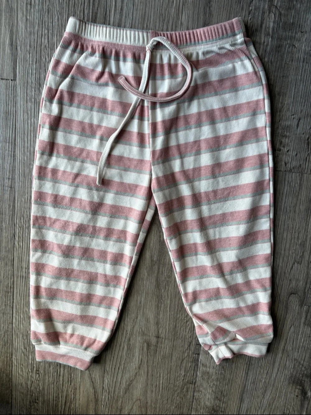 Girls Pink & White Striped P Set with Ruffle Shoulders